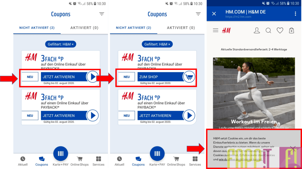 Mit der Payback App bei Online Shops wie H&M Geld sparen