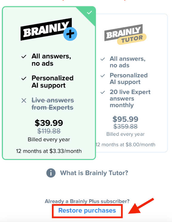 No subscription on my MAIN Apple device BRAINLY HELP CENTER