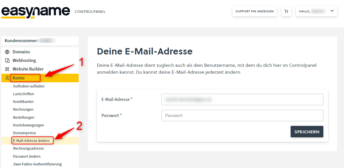 Hinterlegte EMailAdresse ändern im Controlpanel FAQ easyname
