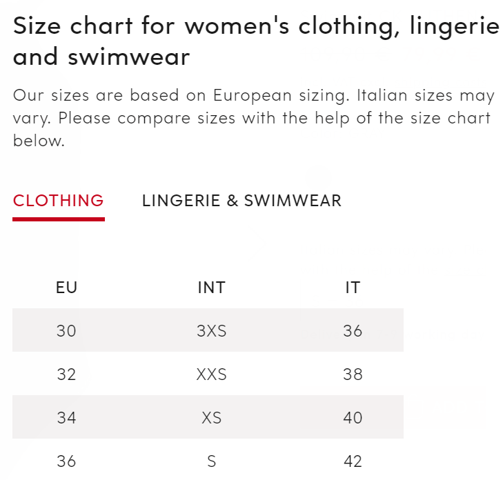 The size chart for our Italian customers Breuninger Help