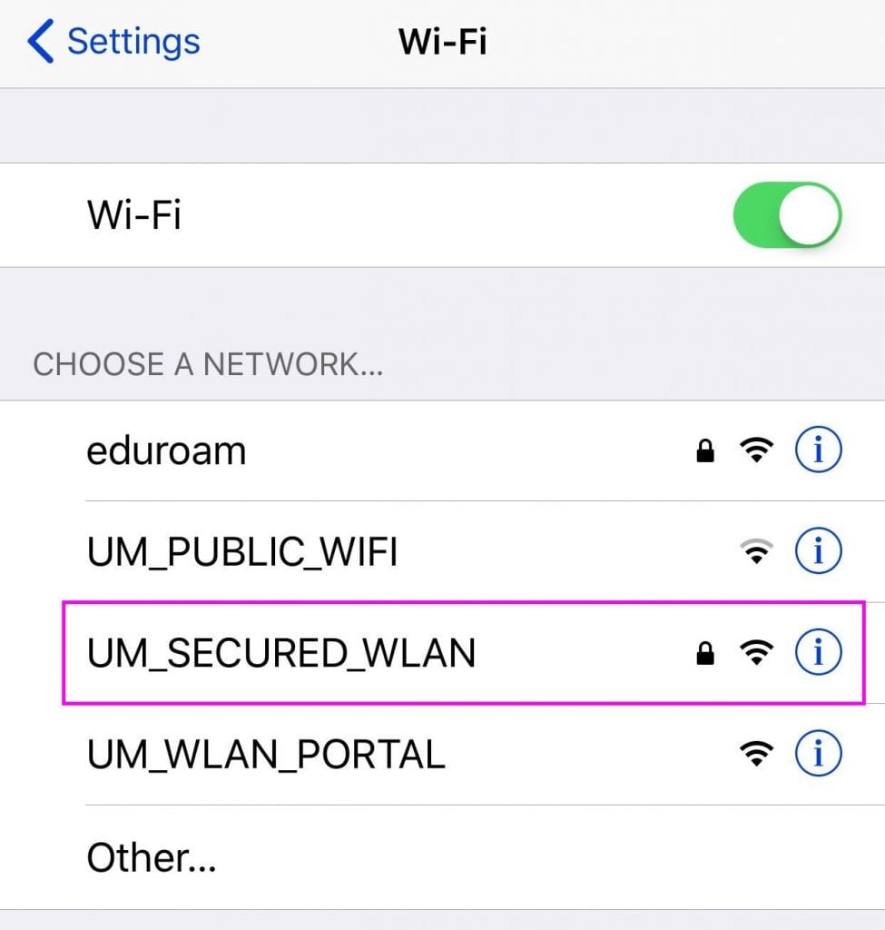 How to connect UM Wireless network on iPhone, iPad or other Apple