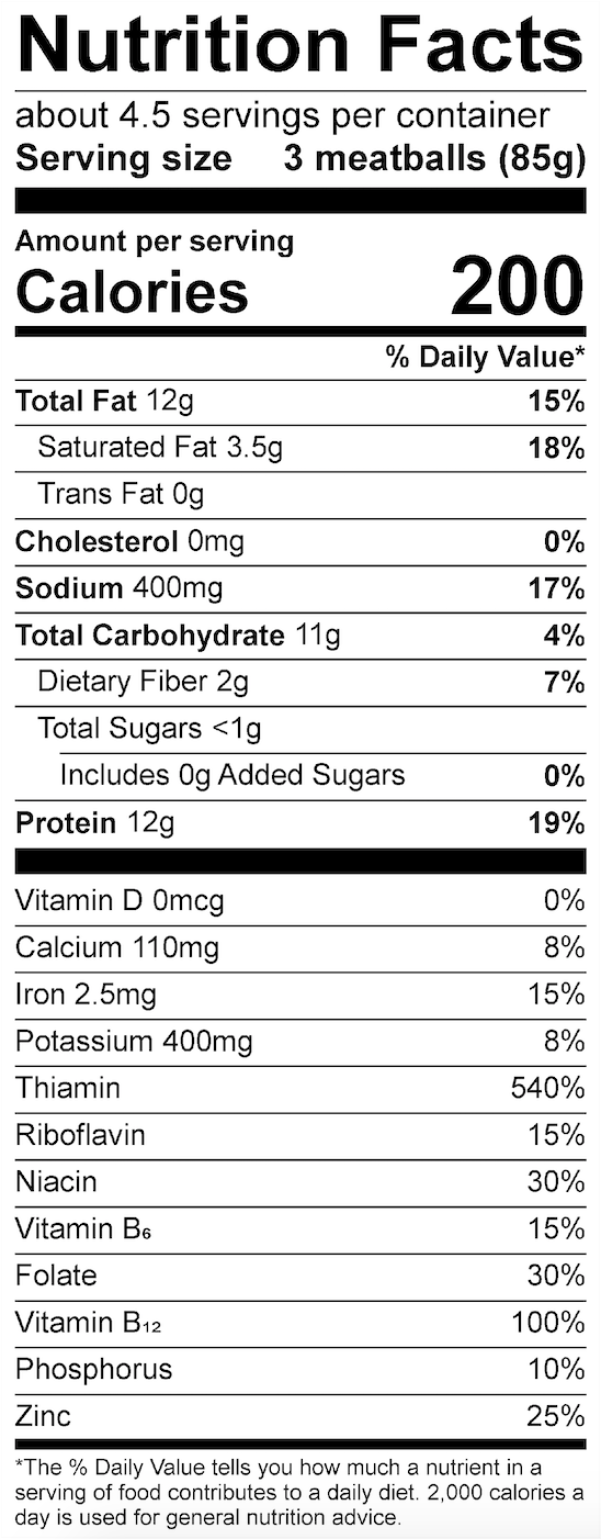 What are the nutrition facts for Impossible™ Meatballs Made From Plants? Impossible Foods