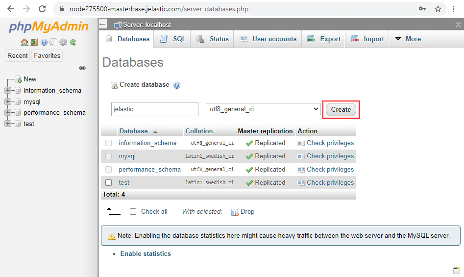 master DB create database