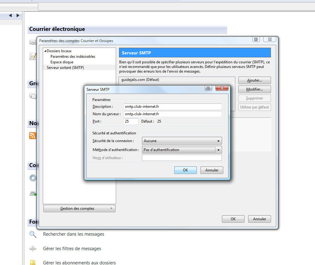 Paramétrage d’une boîte mail Thunderbird Jalis FAQ