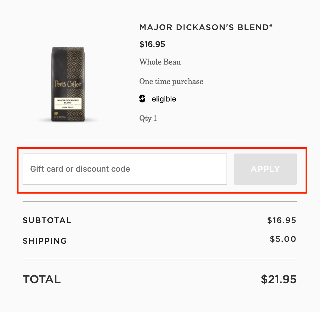 Can I use more than one gift card? Peet's Coffee