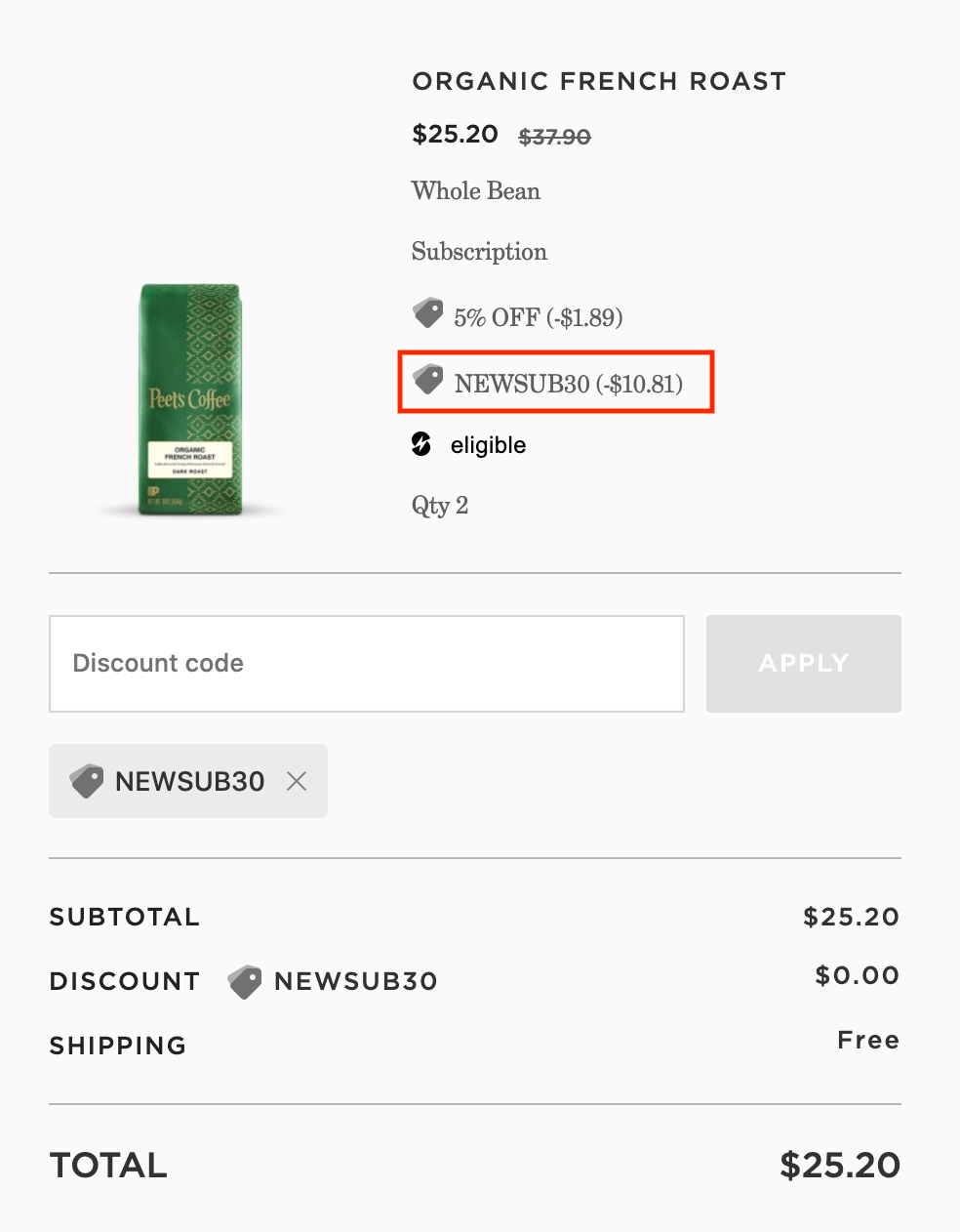 How do I use a promo code? Peet's Coffee