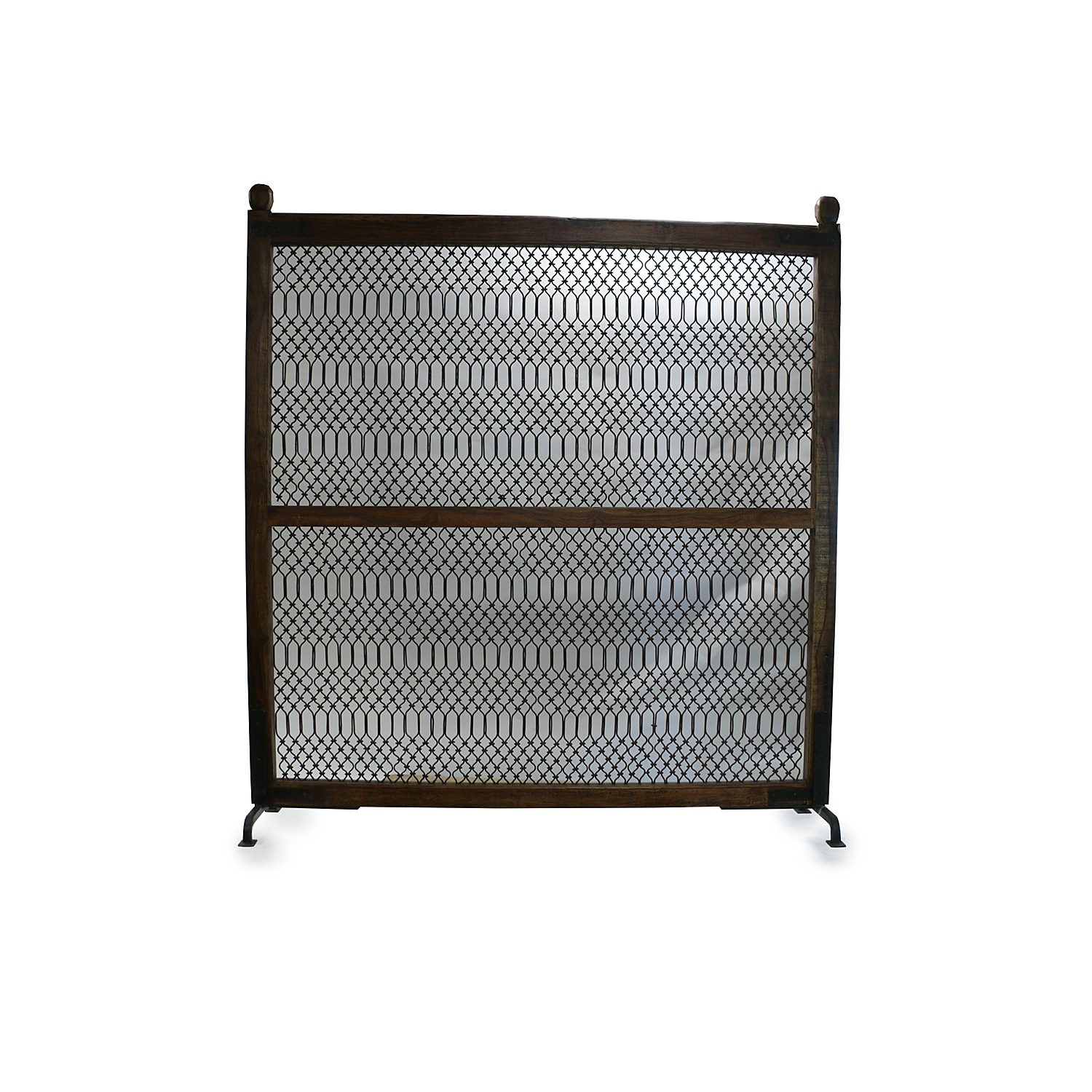 WROUGHT IRON PARTITION SCREEN WITH DARK WOOD SURROUND 201 CM HIGH 184