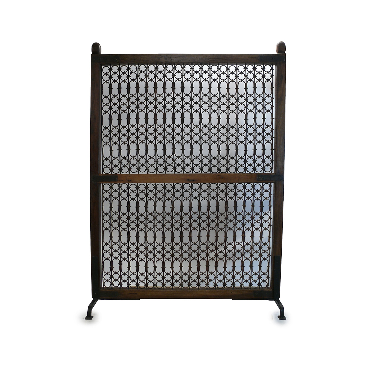 MEDIUM WROUGHT IRON PARTITION SCREEN WITH DARK WOOD SURROUND 187 CM