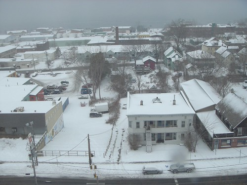 a view of part of Burlington and the lake