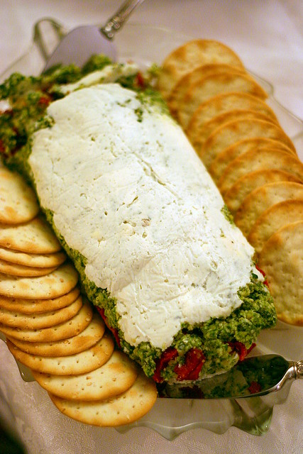 goat cheese, pesto, tomato terrine