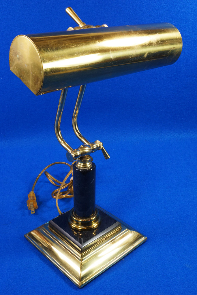 SOLD Vintage Brass & Marble Bankers Desk Piano Portable Lamp Light