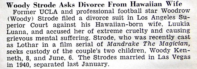 Actor Woody Strode Divorcing (Royal) Hawaiian Wife, Luukia Luana Jet Magazine, February 10