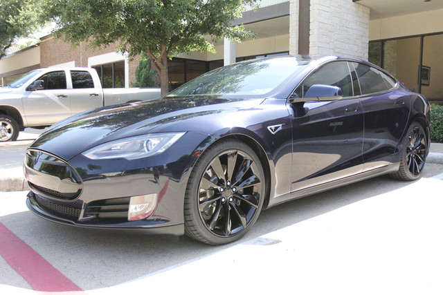 Tesla Model S P85 With Full Front Clear Bra, Blacked out Chrome Trim