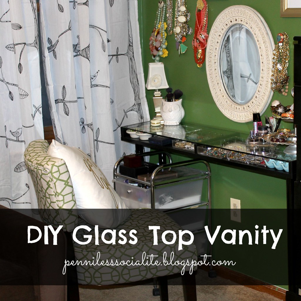 Penniless Socialite DIY Glass Top Vanity from an Ikea Shelf