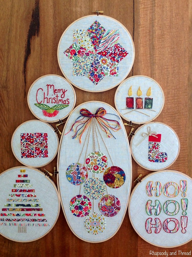 Rhapsody and Thread Embroidery Hoop Christmas Tree