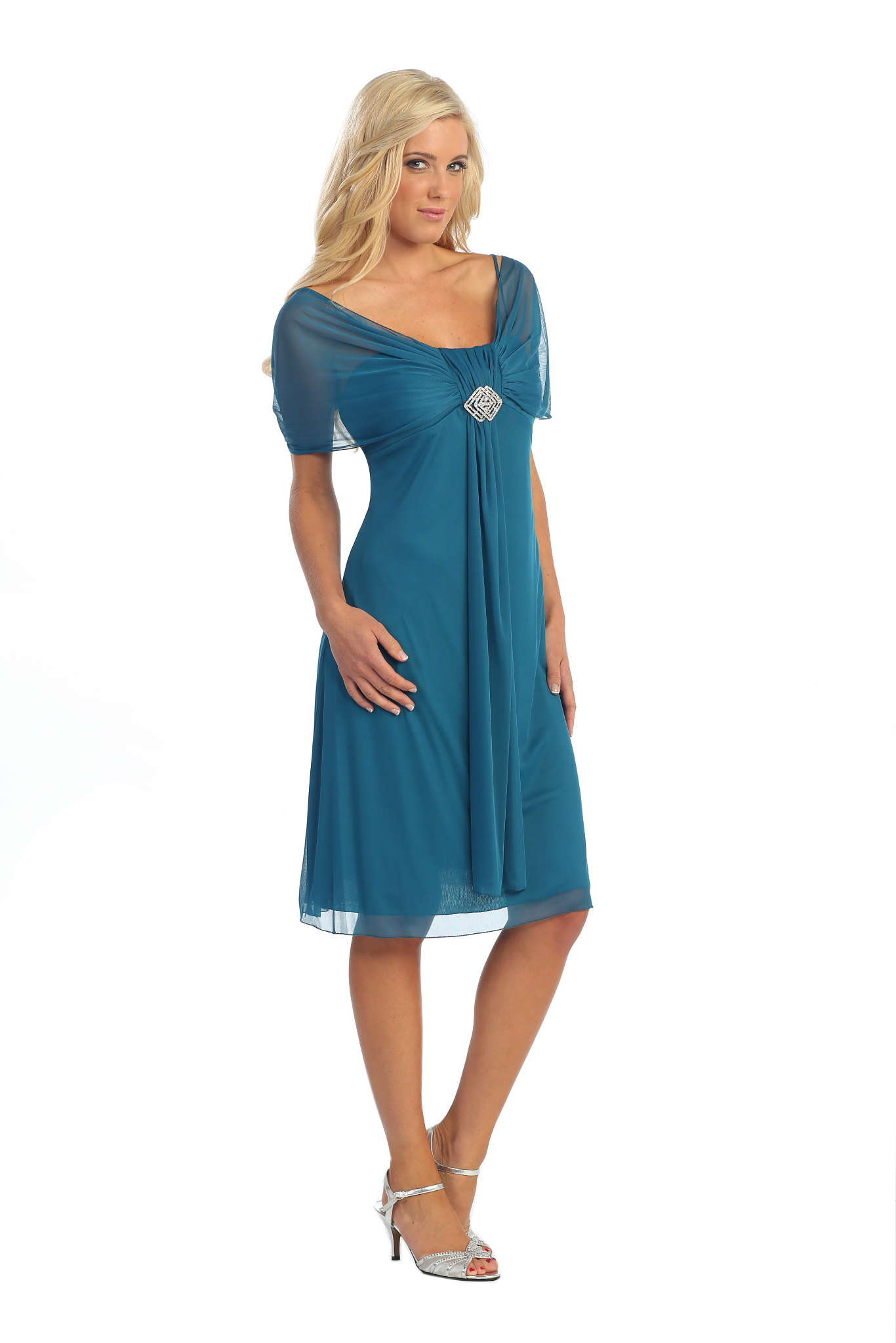 Knee Length Dress Chiffon Short Sleeve Chiffon Broach Mother of the