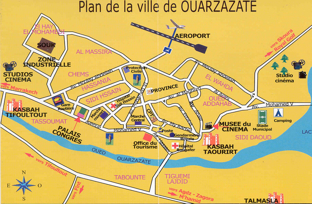 Plan Ouarzazate Mapa de Ouarzazate, Marrocos Dobrar Fronteiras