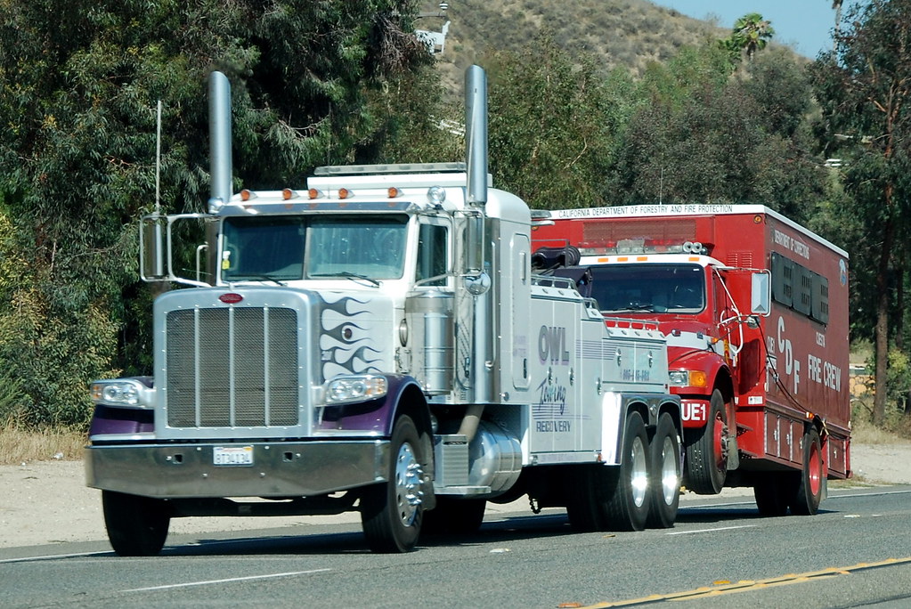 OWL TOWING RECOVERY PETERBILT BIG RIG TOW TRUCK with CDF FIRE CREW
