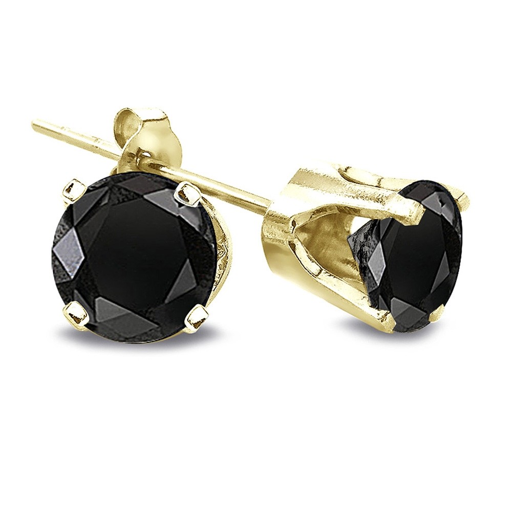 2 Ct Round Black Diamond 14K Yellow Gold Stud Earrings eBay