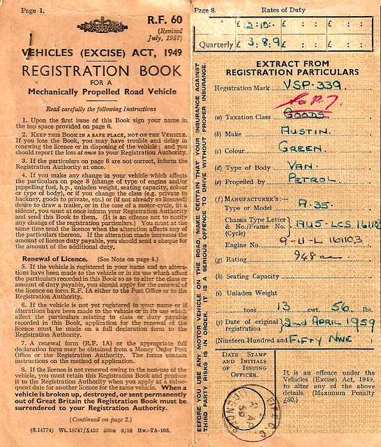 REGISTRATION BOOK for a Mechanically Propelled Road Vehicl… Flickr