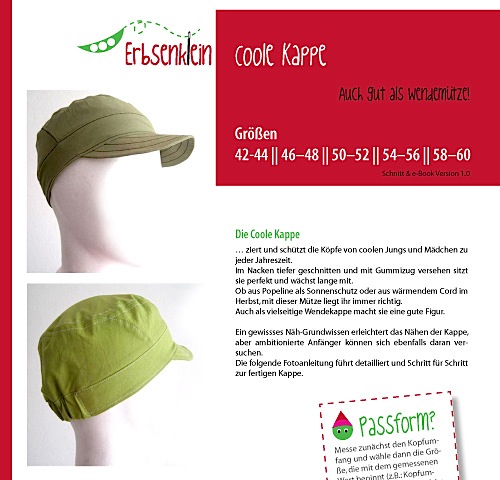 Erbsenklein proudly presents Schnittmuster Coole Kappe