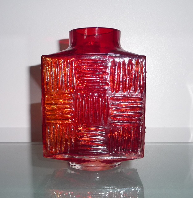 VERY RARE RUBY WHITEFRIARS GLASS STITCHED CUBE VASE eBay