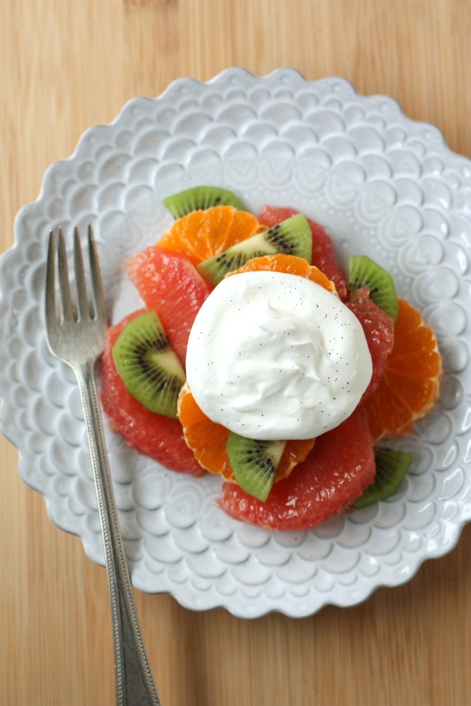 Winter Fruit Salad with Vanilla Whipped Cream Completely Delicious