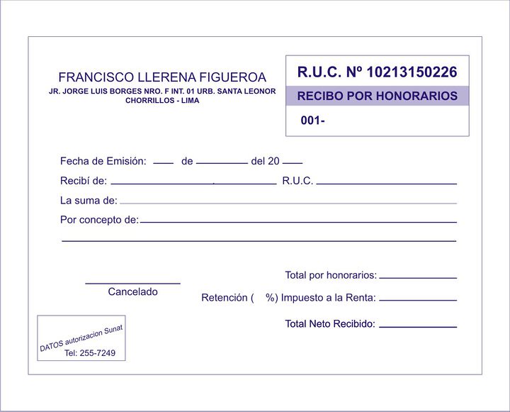 RECIBO POR HONORARIOS Urgentes Facturas a domicilio, deliv