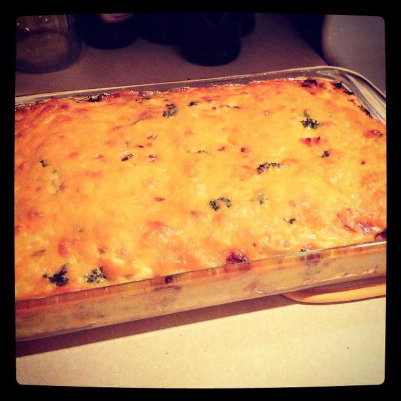 Potato Broccoli and Bacon Egg Casserole