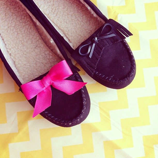 Made over a pair of $12 Walmart mocs this am. Pink ribbon for the win! Now for the next one. :) I'm excited to wear these on my late night #sewingsummit adventures. Or you know, all day.
