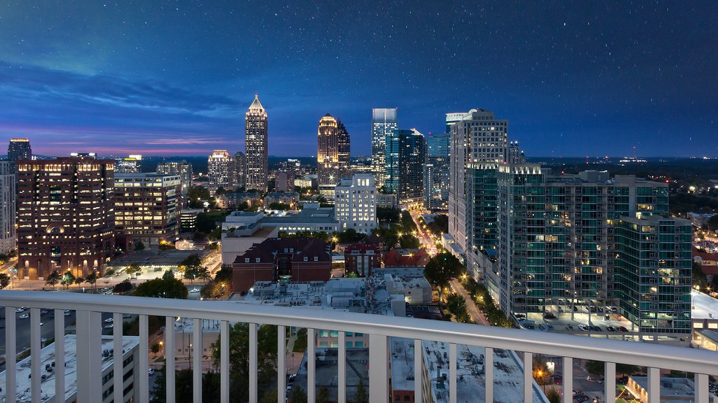 Atlanta lights from balcony Atlanta skyline, Atlanta condo, Skyline view
