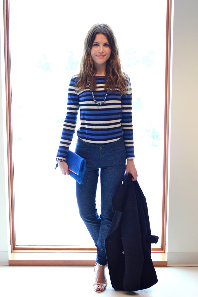 Buy > navy blue shirt and light blue jeans > in stock