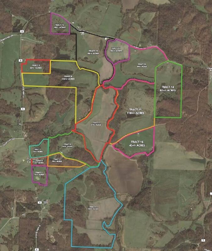 Land For Sale at Auction Offered in 16 Tracts for Sale in Higbee, MO Howard County Farm
