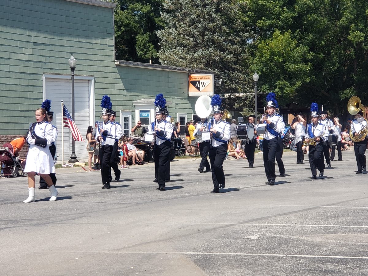 Band marches in Popcorn Day Parade