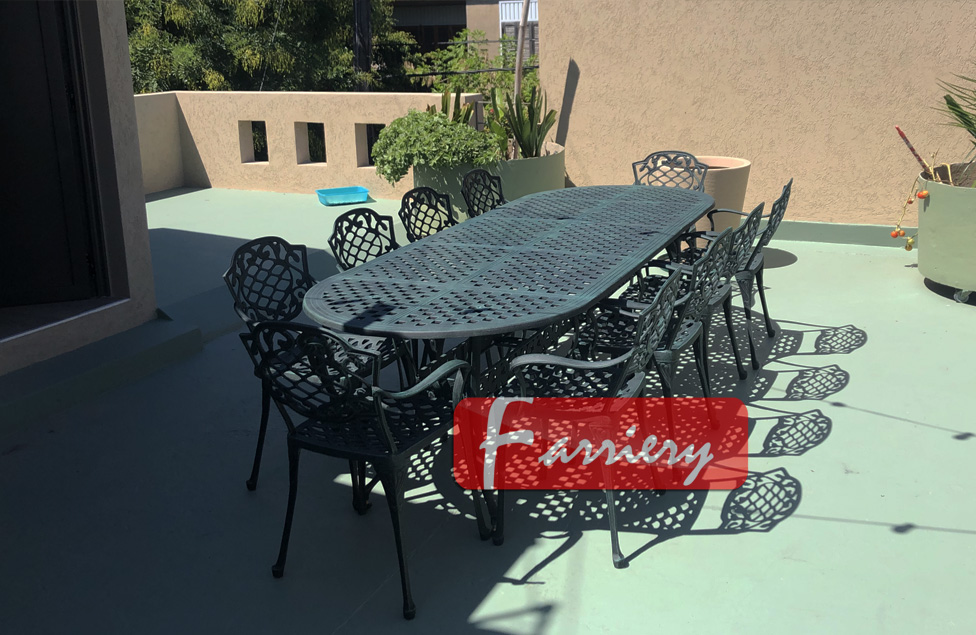 Juego de jardin Chato Mesa Oval 2,55 m + 10 sillones Farriery