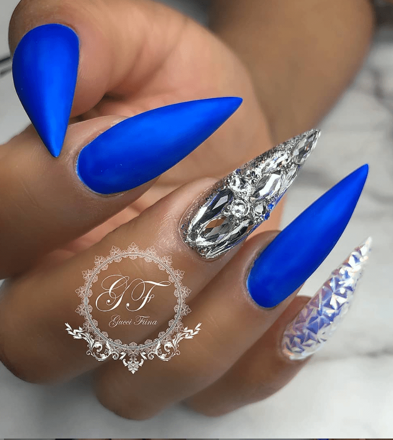 50 Fabulous Sparkly Giltter Acrylic Blue Nails Design On