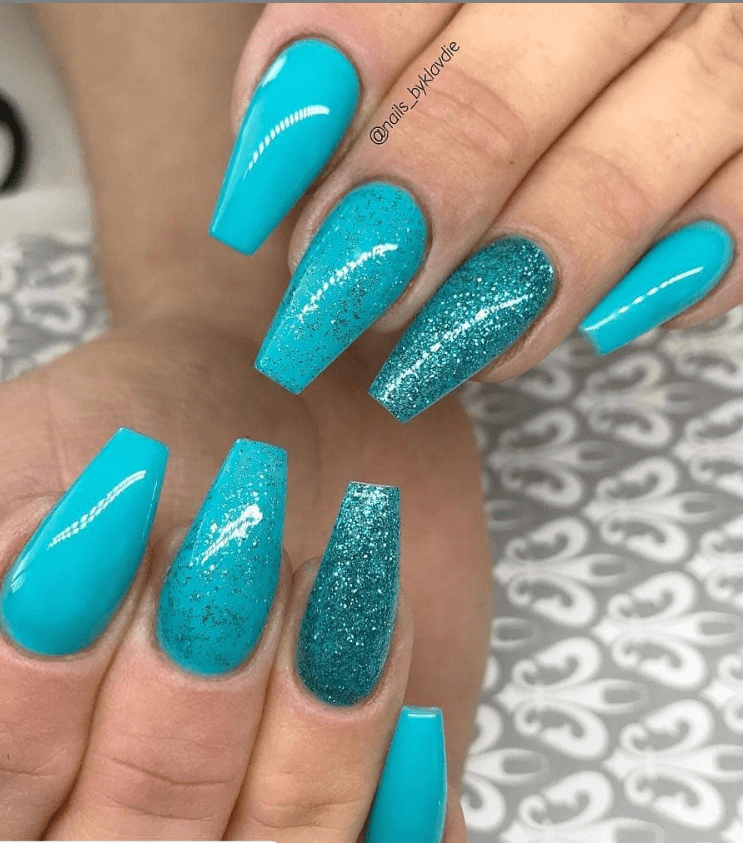 50 Fabulous Sparkly Giltter Acrylic Blue Nails Design On Coffin And