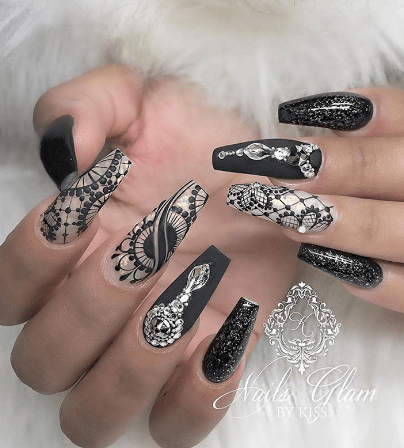 80+ Matte Black Coffin & Almond Nails Design Ideas To Try