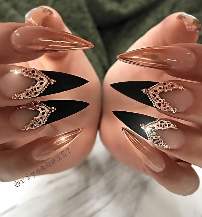 80+ Matte Black Coffin & Almond Nails Design Ideas To Try Page 30 of
