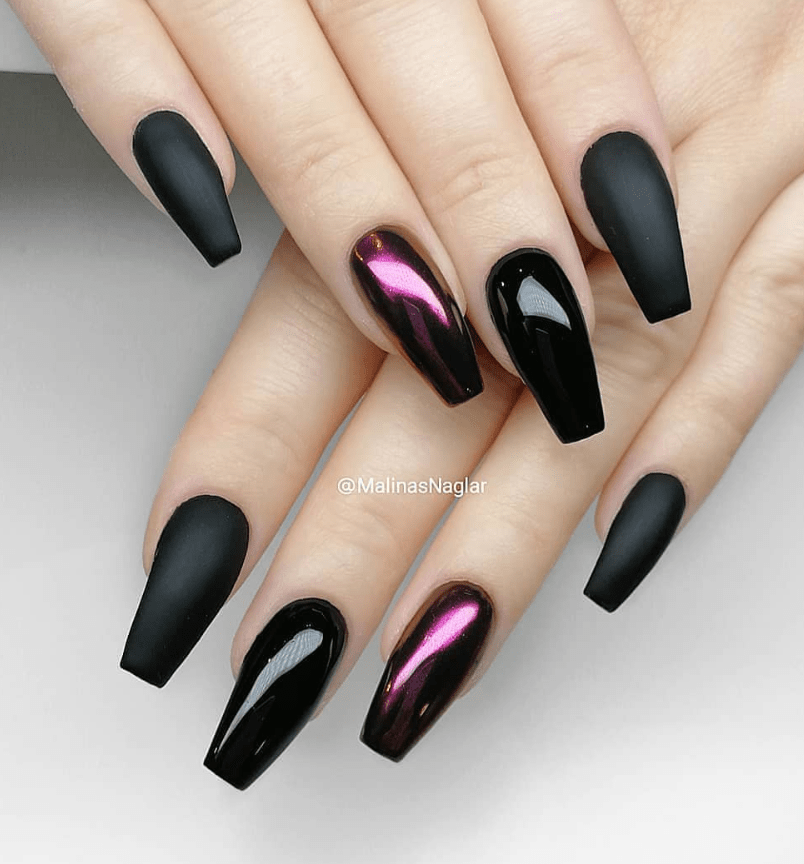 80+ Matte Black Coffin & Almond Nails Design Ideas To Try