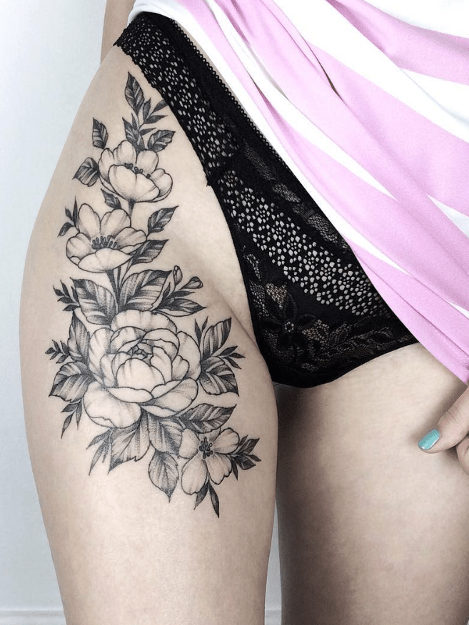 25 Inspirational Flower Hip Thigh Tattoo Design Ideas For