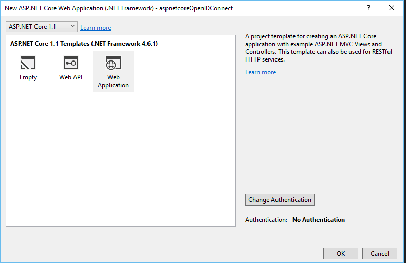 Implementing Authentication in an Core application using Azure