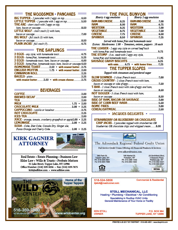 Lumber Jack Inn Fasprint Menus