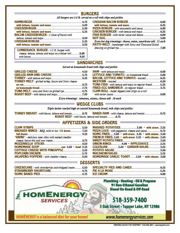 Lumber Jack Inn Fasprint Menus