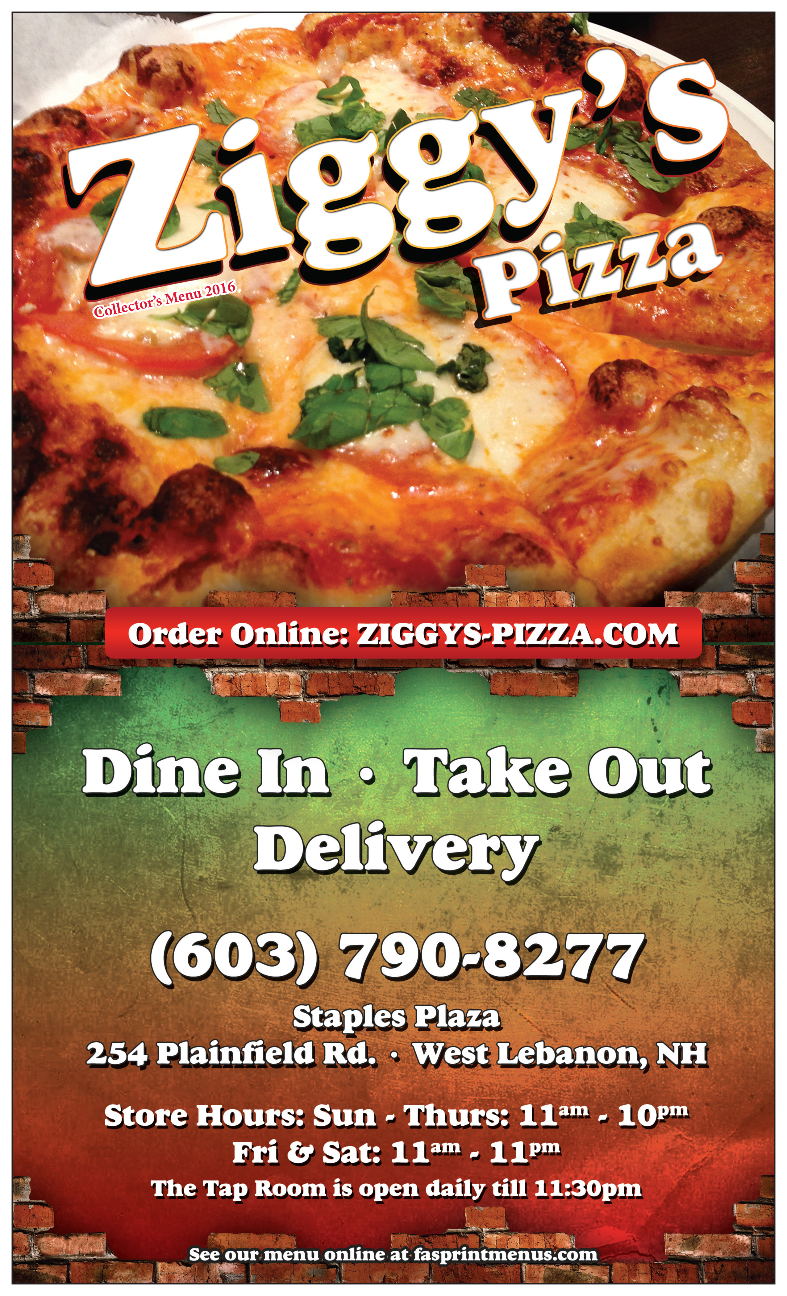 Ziggy’s Pizza Fasprint Menus