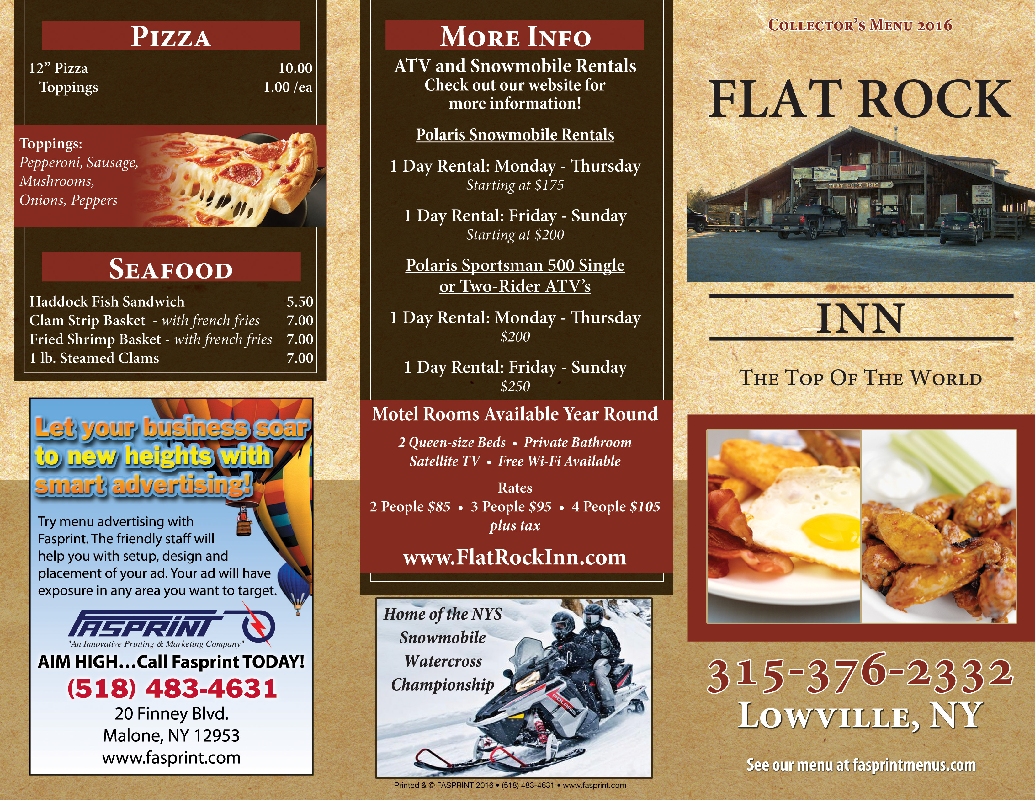 Flat Rock Inn Fasprint Menus