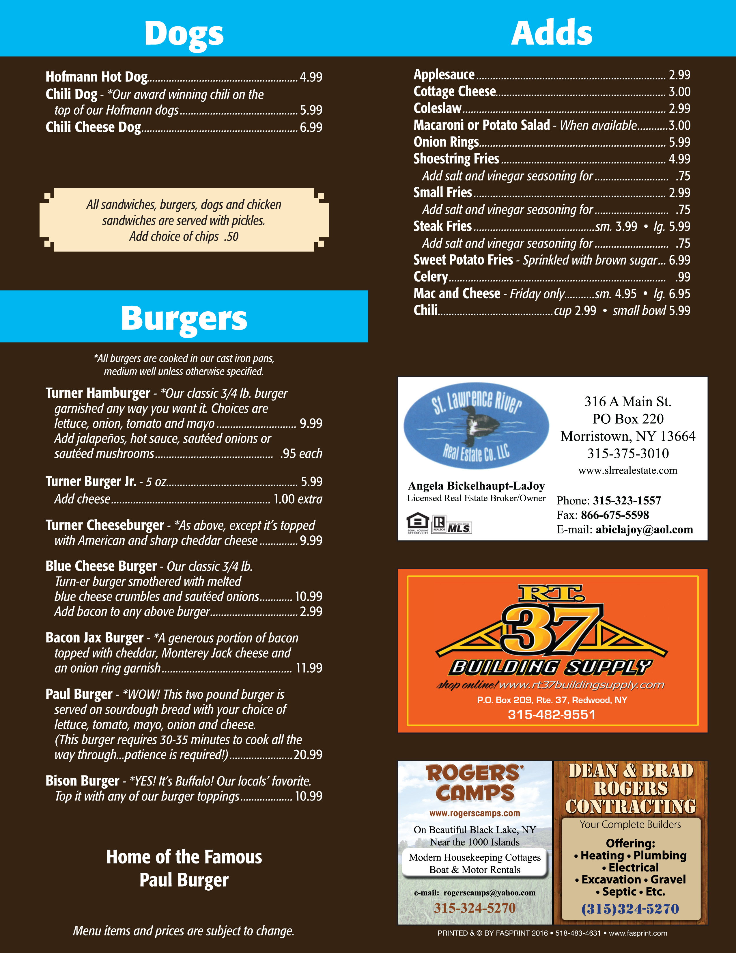 Turner Inn PG4 Fasprint Menus