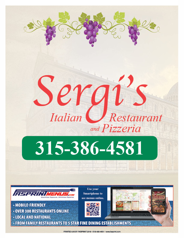 Sergi's Italian Restaurant and Pizzeria Fasprint Menus
