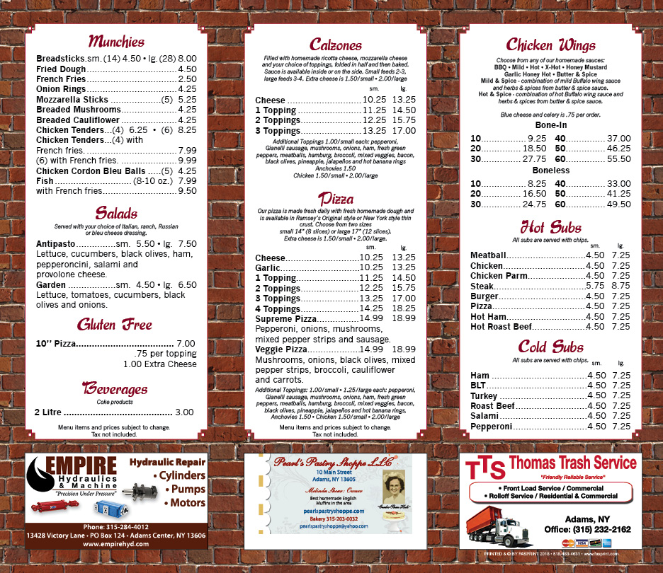 Ramseys 20182 Fasprint Menus