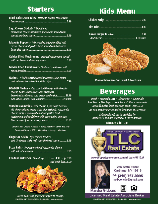 Turner Inn Fasprint Menus